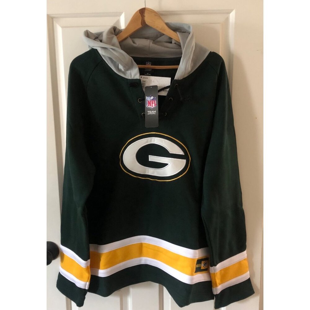 NWT Men's Green Bay Packers Lacer V-Neck Pullover Hoodie Size Medium
